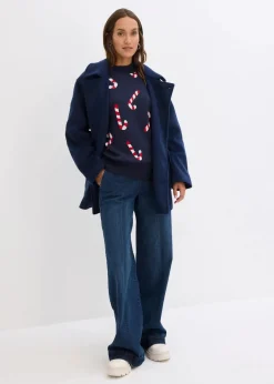 bonprix Bekleidung·Umstandsmode|Bekleidung·Jeans^Feinstrickpullover mit Rundhals, oversized dunkelblau
