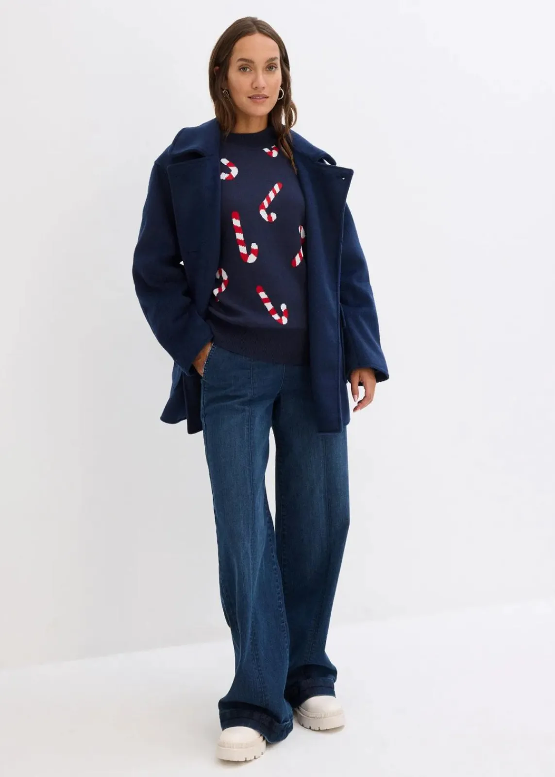 bonprix Bekleidung·Umstandsmode|Bekleidung·Jeans^Feinstrickpullover mit Rundhals, oversized dunkelblau