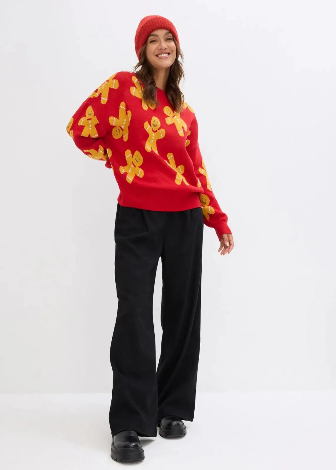 bonprix Pullover & Strickjacken|Strickmode^Feinstrickpullover mit Rundhals, oversized salsarot
