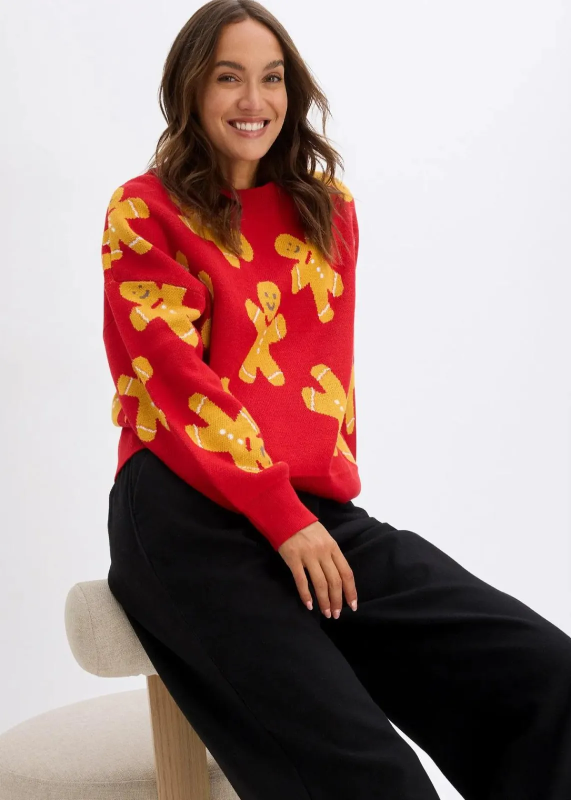 bonprix Pullover & Strickjacken|Strickmode^Feinstrickpullover mit Rundhals, oversized salsarot