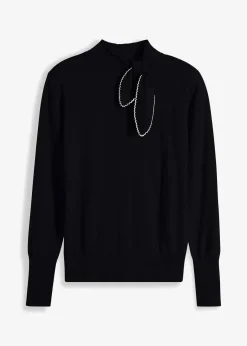 bonprix Bekleidung·Umstandsmode|Bekleidung·Jeans^Feinstrickpullover mit Schleifendetail schwarz/wollweiß