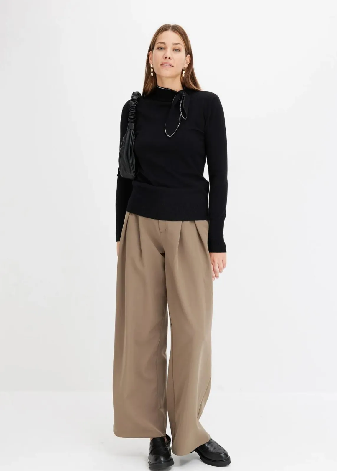 bonprix Bekleidung·Umstandsmode|Bekleidung·Jeans^Feinstrickpullover mit Schleifendetail schwarz/wollweiß