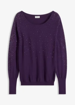 bonprix Bekleidung·Umstandsmode|Strickmode^Feinstrickpullover mit Strass-Applikation dunkellila