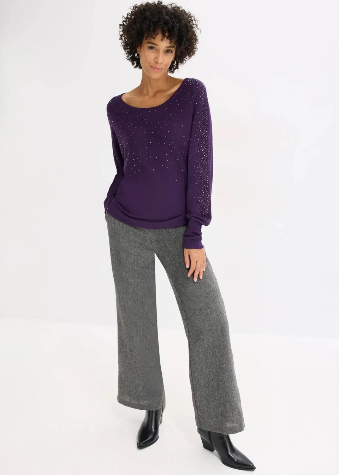 bonprix Bekleidung·Umstandsmode|Strickmode^Feinstrickpullover mit Strass-Applikation dunkellila