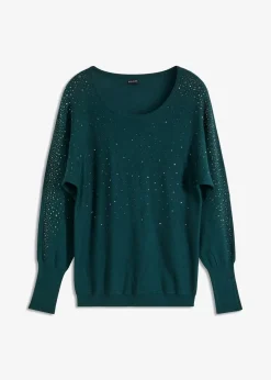 bonprix Bekleidung·Umstandsmode|Strickmode^Feinstrickpullover mit Strass-Applikation tiefgrün