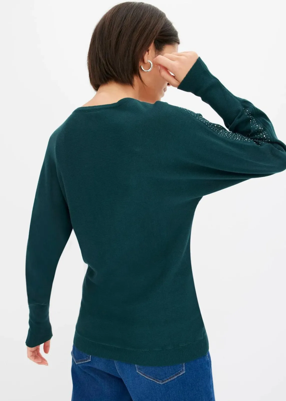 bonprix Bekleidung·Umstandsmode|Strickmode^Feinstrickpullover mit Strass-Applikation tiefgrün