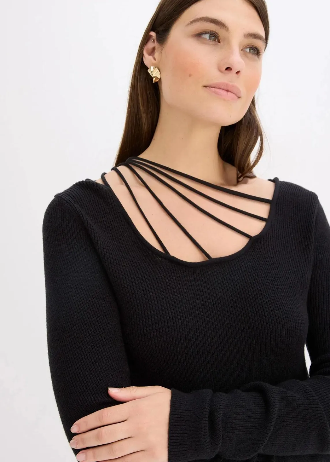 bonprix Bekleidung·Umstandsmode|Bekleidung·Jeans^Feinstrickpullover mit tiefem Ausschnitt schwarz