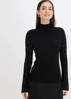 bonprix Bekleidung·Umstandsmode|Bekleidung·Jeans^Feinstrickpullover mit verzierten Trompetenärmeln schwarz