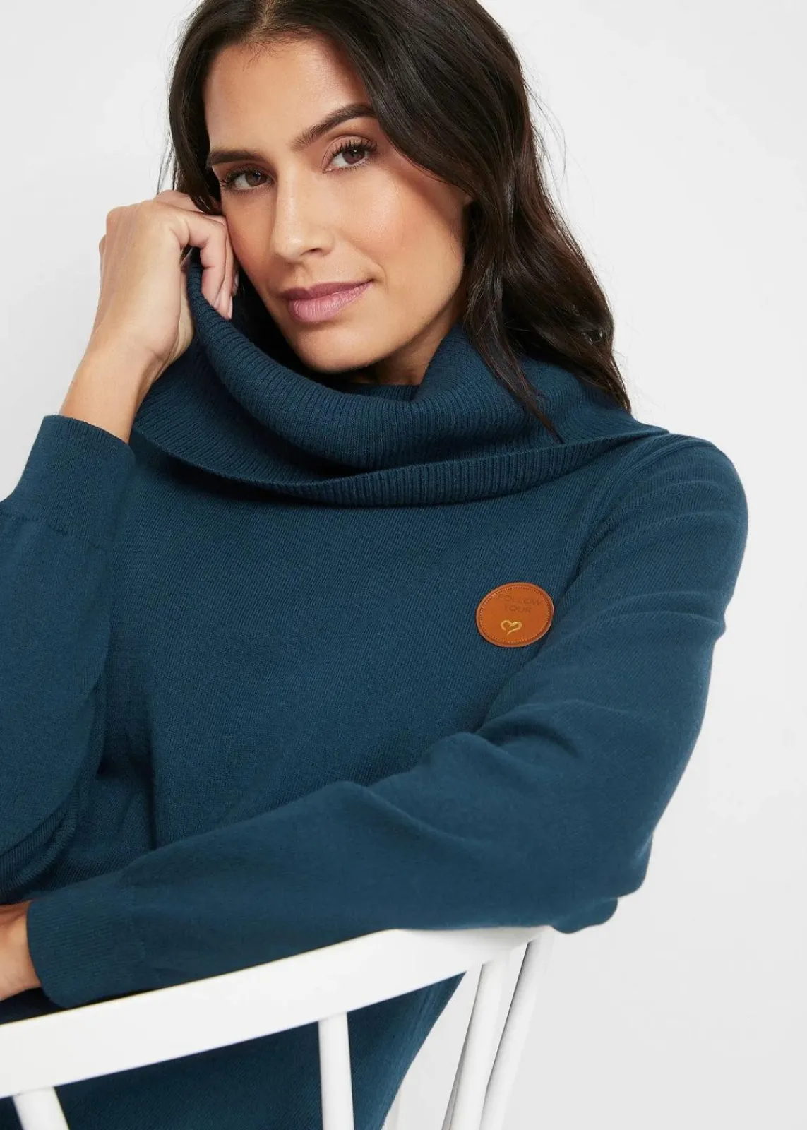 bonprix Bekleidung·Umstandsmode|Pullover & Strickjacken^Feinstrickpullover mit weitem Kragen dunkelblau