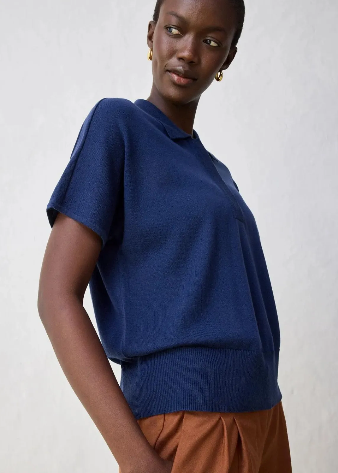 bonprix Bekleidung·Umstandsmode|Premium^Feinstrickpullover mit Wollanteil und Polokragen dunkelblau