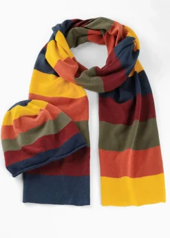 bonprix Schals & Tücher|Schuhe & Accessoires In Spezialgrößen·Tücher & Ponchos^Feinstrick-Set dunkeloliv/multi gestreift