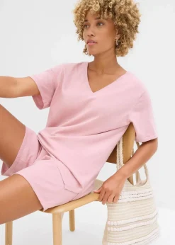 bonprix Bekleidung·Umstandsmode|Zweiteiler & Sets^Feinstrickshirt mit Leinen aschrosa