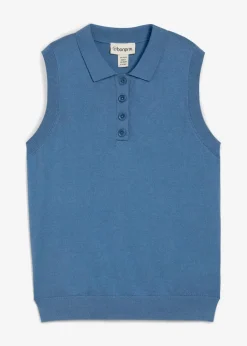 bonprix Premium|Strickmode^Feinstricktop mit Seidenanteil und Polokragen wellenblau