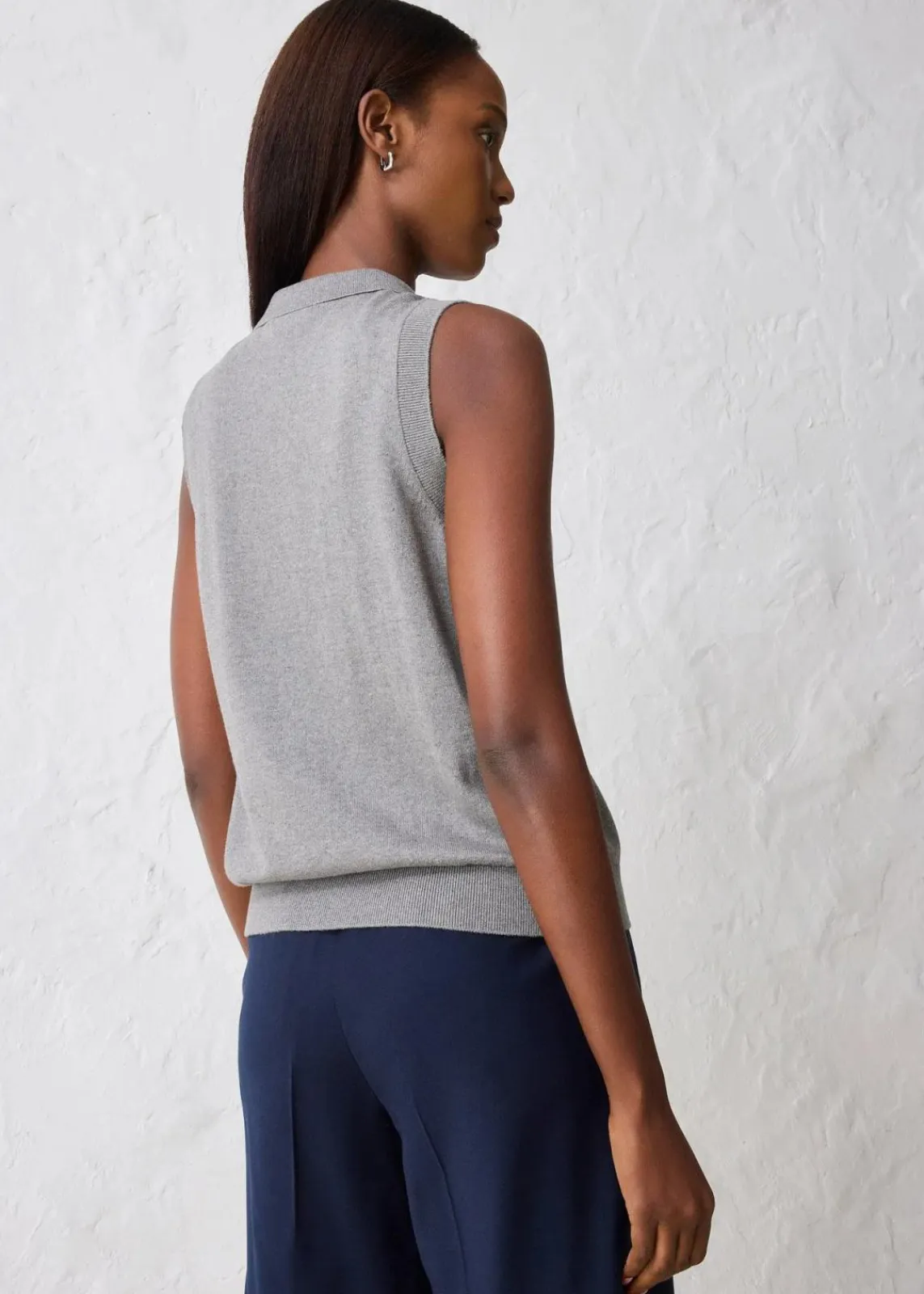 bonprix Premium|Strickmode^Feinstricktop mit Seidenanteil und Polokragen grau meliert