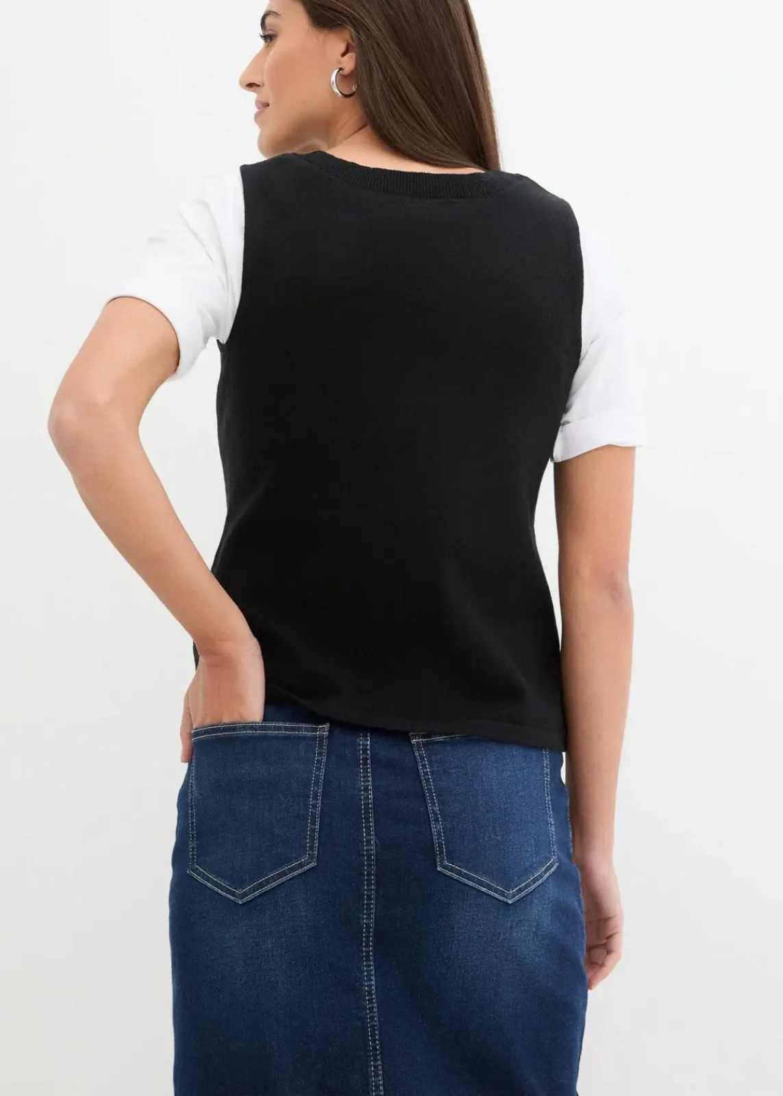bonprix Bekleidung·Umstandsmode|Bekleidung·Hosen^Feinstrick-Weste mit Knöpfen schwarz