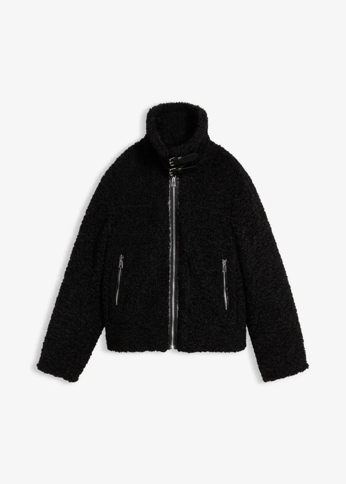 bonprix Jacken & Mäntel|Nachhaltigere Materialien^Fellimitat-Jacke aus Teddyfleece schwarz
