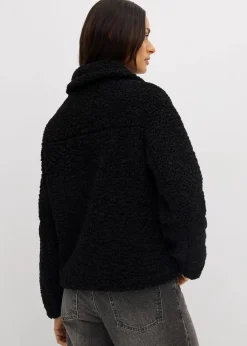 bonprix Jacken & Mäntel|Nachhaltigere Materialien^Fellimitat-Jacke aus Teddyfleece schwarz