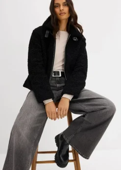 bonprix Jacken & Mäntel|Nachhaltigere Materialien^Fellimitat-Jacke aus Teddyfleece schwarz