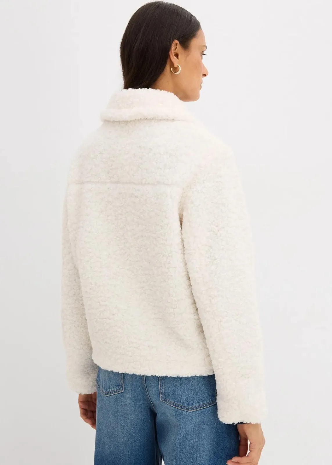 bonprix Bekleidung·Hosen|Nachhaltigere Materialien^Fellimitat-Jacke aus Teddyfleece creme
