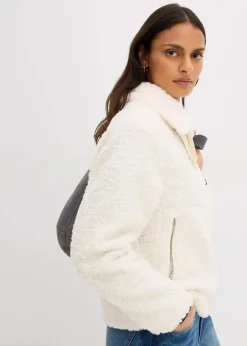 bonprix Bekleidung·Hosen|Nachhaltigere Materialien^Fellimitat-Jacke aus Teddyfleece creme