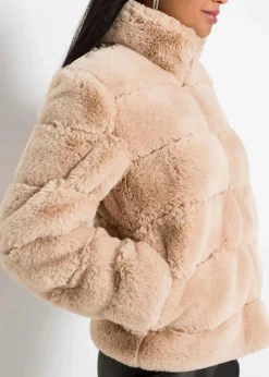 bonprix Bekleidung·Hosen|Jacken & Mäntel^Fellimitat-Jacke mit Reißverschluss rosebeige