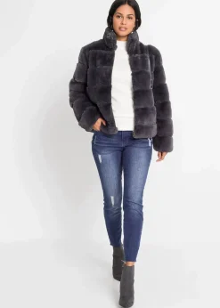 bonprix Jacken & Mäntel|Bekleidung·Hosen^Fellimitat-Jacke mit Reißverschluss anthrazit