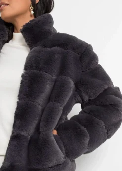 bonprix Jacken & Mäntel|Bekleidung·Hosen^Fellimitat-Jacke mit Reißverschluss anthrazit