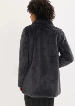 bonprix Jacken & Mäntel|Bekleidung·Hosen^Fellimitat-Mantel schiefergrau