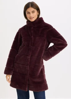 bonprix Jacken & Mäntel|Bekleidung·Hosen^Fellimitat-Mantel weinrot