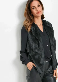 bonprix Jacken & Mäntel|Bekleidung·Hosen^Fellimitat-Weste schwarz