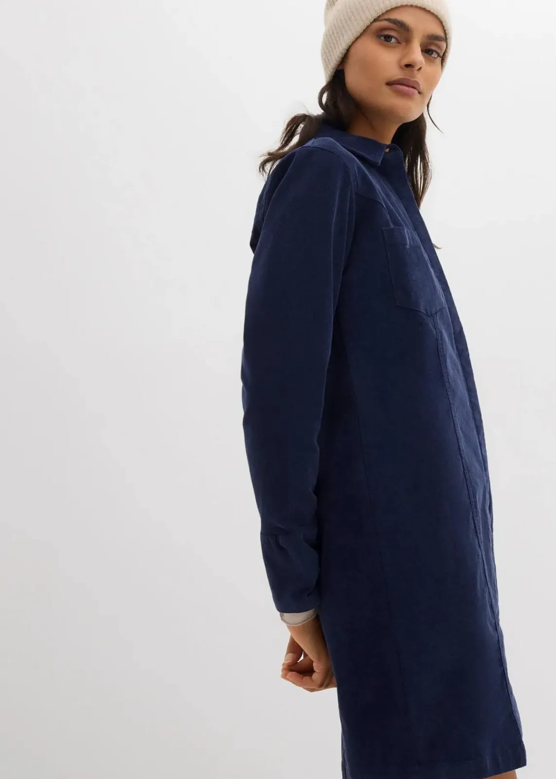 bonprix Kleider|Nachhaltigere Materialien^Figurbetontes Cordkleid dunkelblau