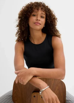 bonprix Nachhaltigere Materialien|Shirts & Tops^Figurbetontes Cropped Top, Doppelpack (2-tlg. Set) weiß+schwarz