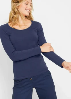 bonprix Shirts & Tops|Basics^Figurbetontes Langarmshirt dunkelblau