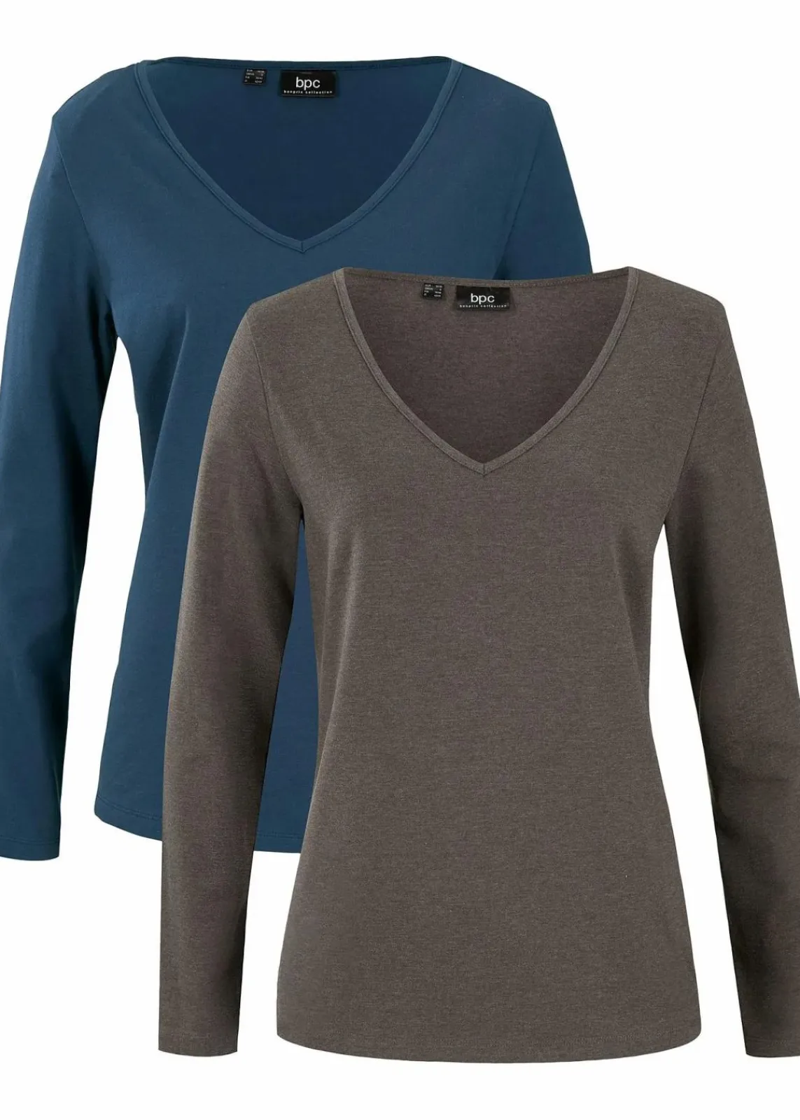 bonprix Shirts & Tops|Basics^Figurbetontes Langarmshirt (2er Pack) dunkelblau+anthrazit meliert