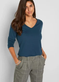 bonprix Shirts & Tops|Basics^Figurbetontes Langarmshirt (2er Pack) dunkelblau+anthrazit meliert