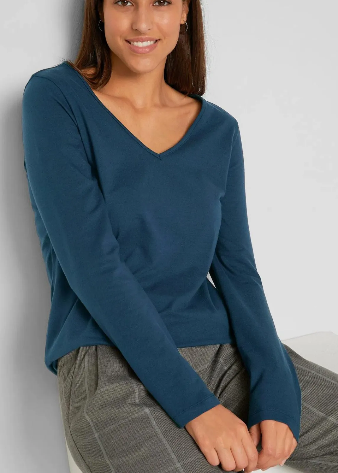 bonprix Shirts & Tops|Basics^Figurbetontes Langarmshirt (2er Pack) dunkelblau+anthrazit meliert