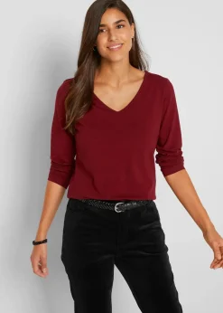 bonprix Shirts & Tops|Basics^Figurbetontes Langarmshirt (2er Pack) rubinrot+hellgrau meliert