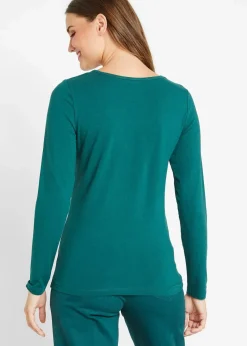 bonprix Shirts & Tops|Basics^Figurbetontes Langarmshirt petrolgrün