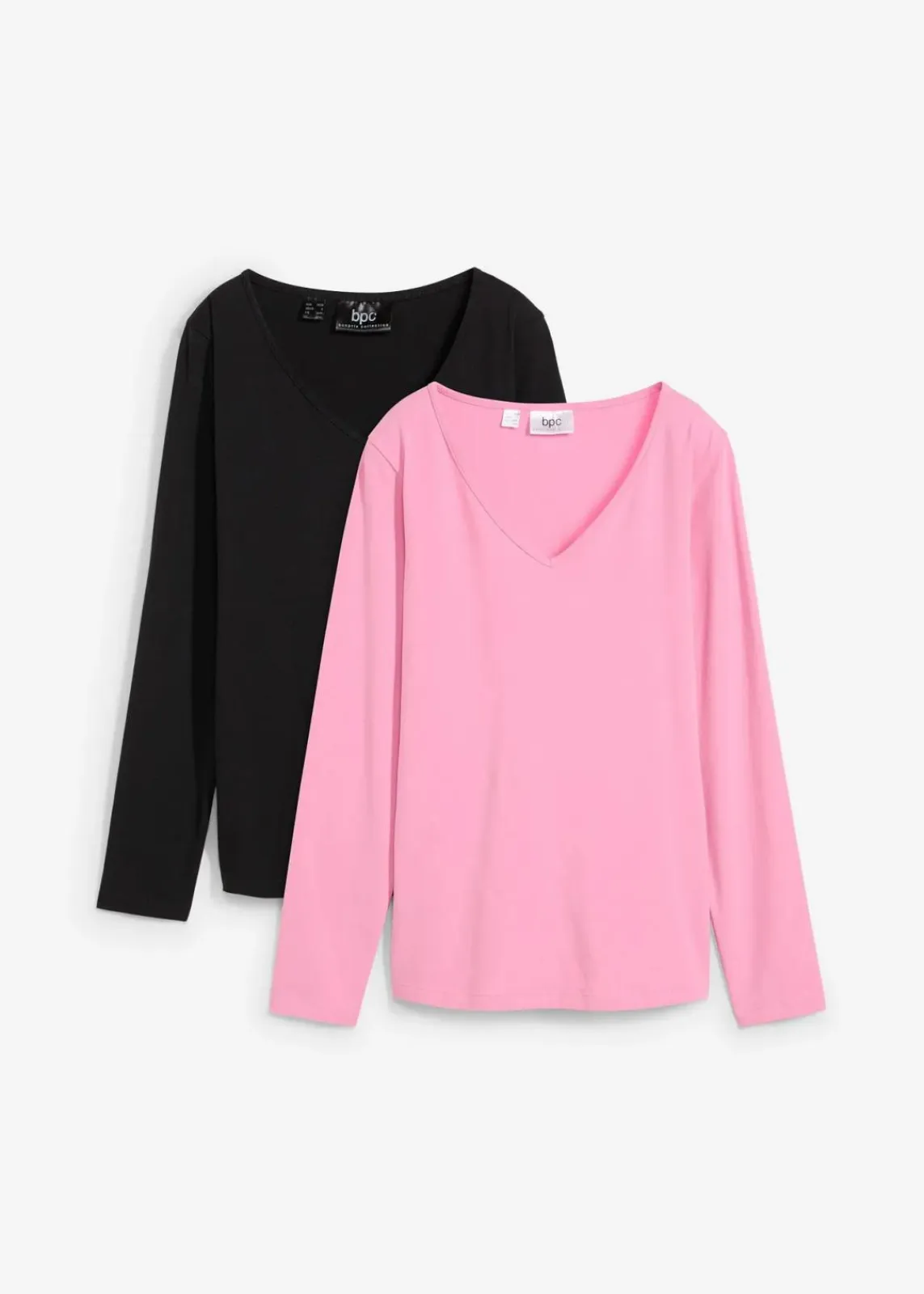 bonprix Shirts & Tops|Basics^Figurbetontes Langarmshirt (2er Pack) blütenpink+schwarz