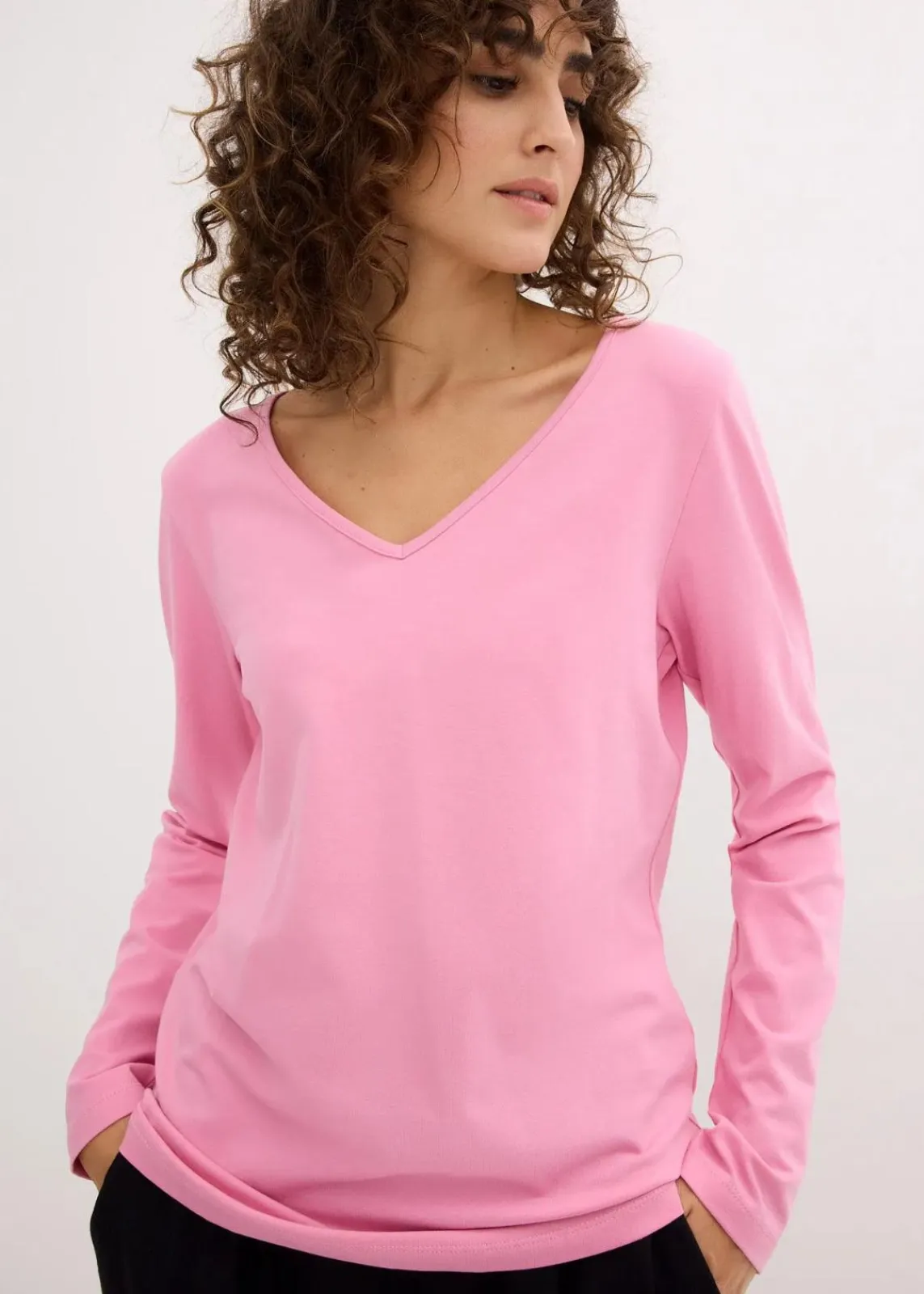 bonprix Shirts & Tops|Basics^Figurbetontes Langarmshirt (2er Pack) blütenpink+schwarz