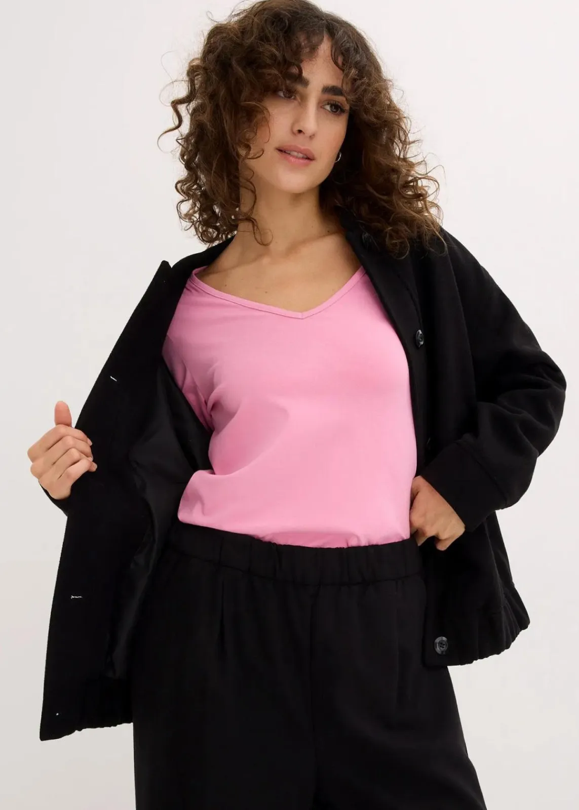 bonprix Shirts & Tops|Basics^Figurbetontes Langarmshirt (2er Pack) blütenpink+schwarz