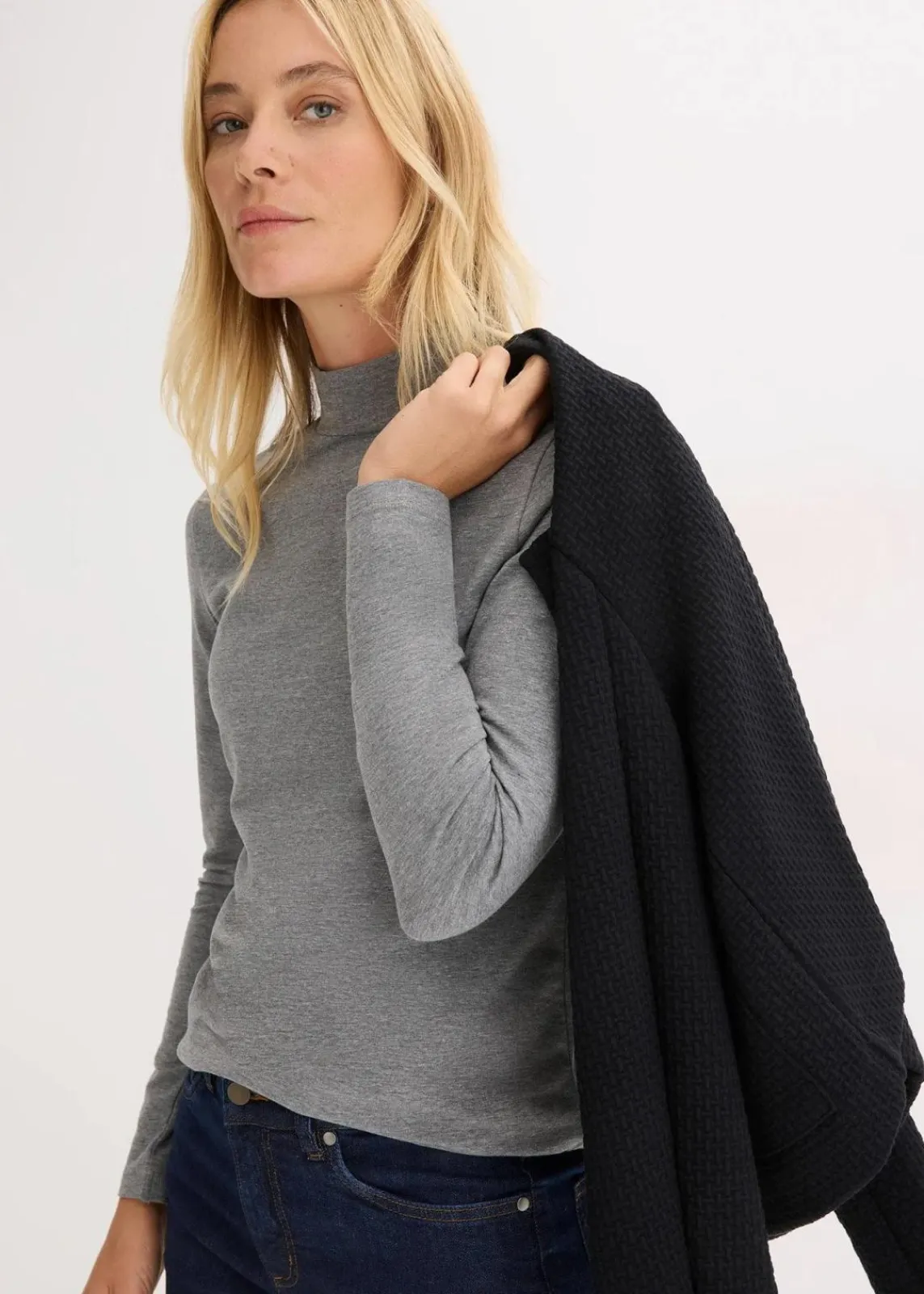 bonprix Shirts & Tops|Basics^Figurbetontes Langarmshirt grau meliert meliert