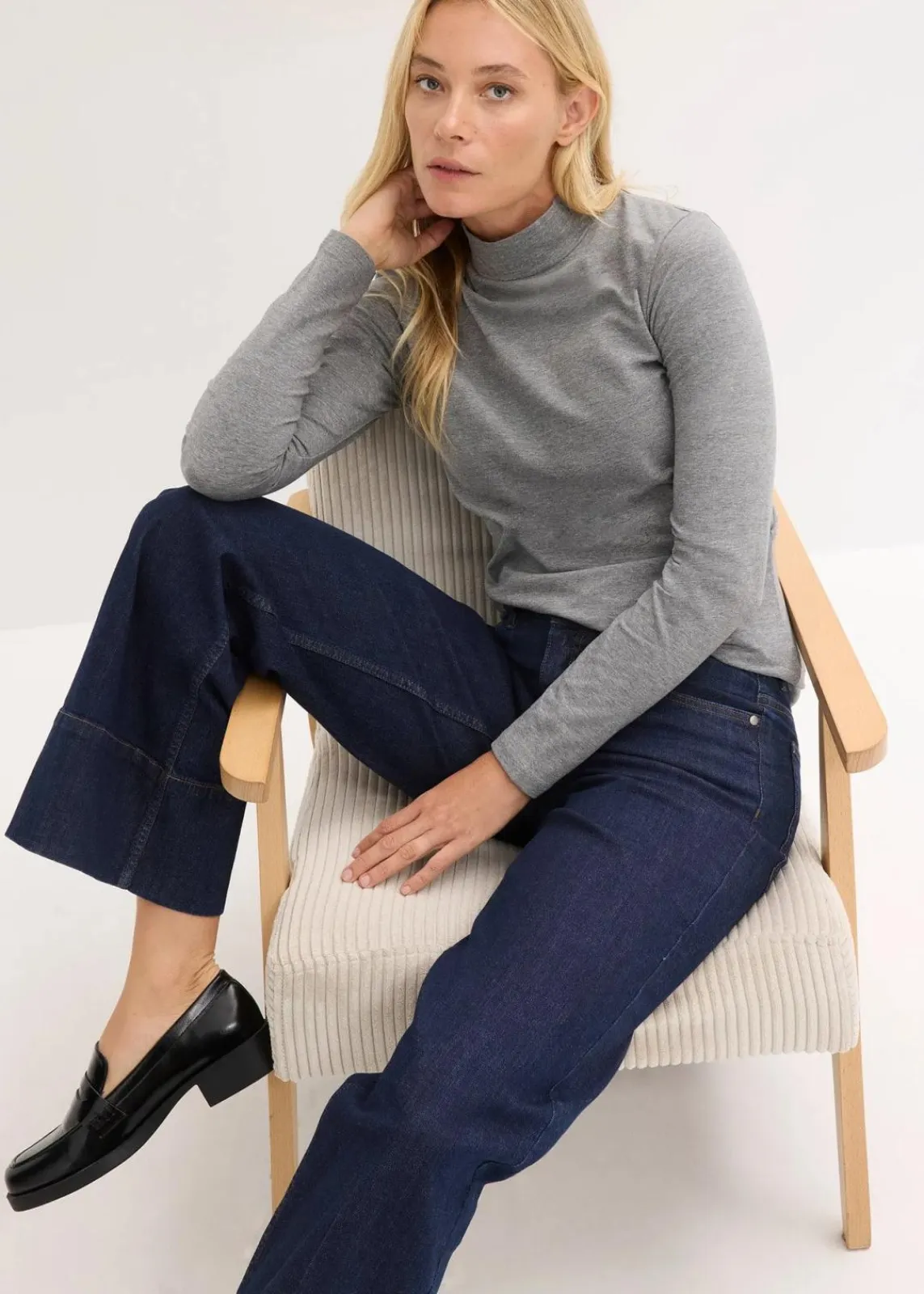 bonprix Shirts & Tops|Basics^Figurbetontes Langarmshirt grau meliert meliert