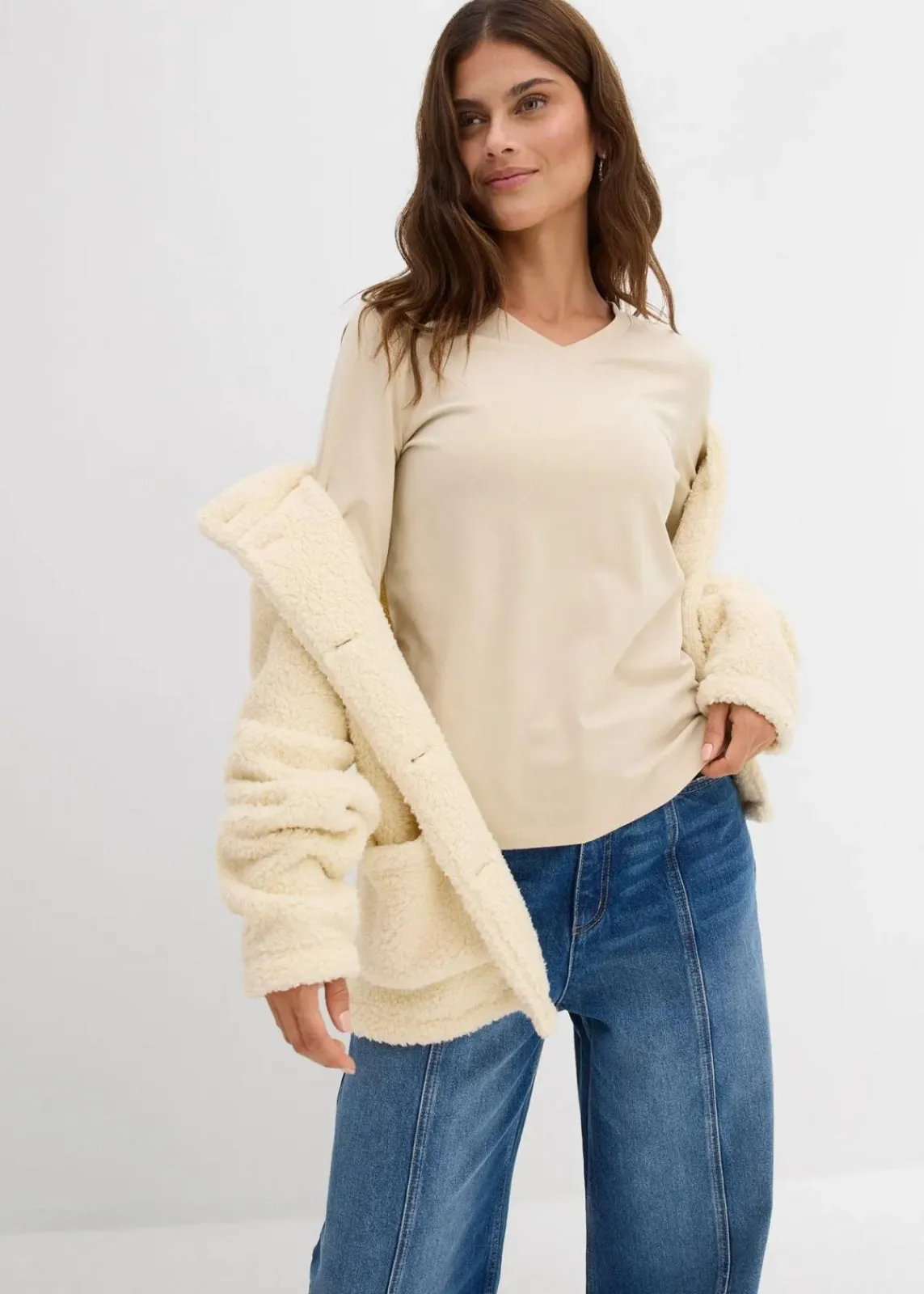 bonprix Shirts & Tops|Basics^Figurbetontes Langarmshirt hellsand
