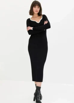 bonprix Bekleidung·Umstandsmode|Strickmode^Figurbetontes Strickkleid schwarz/wollweiß