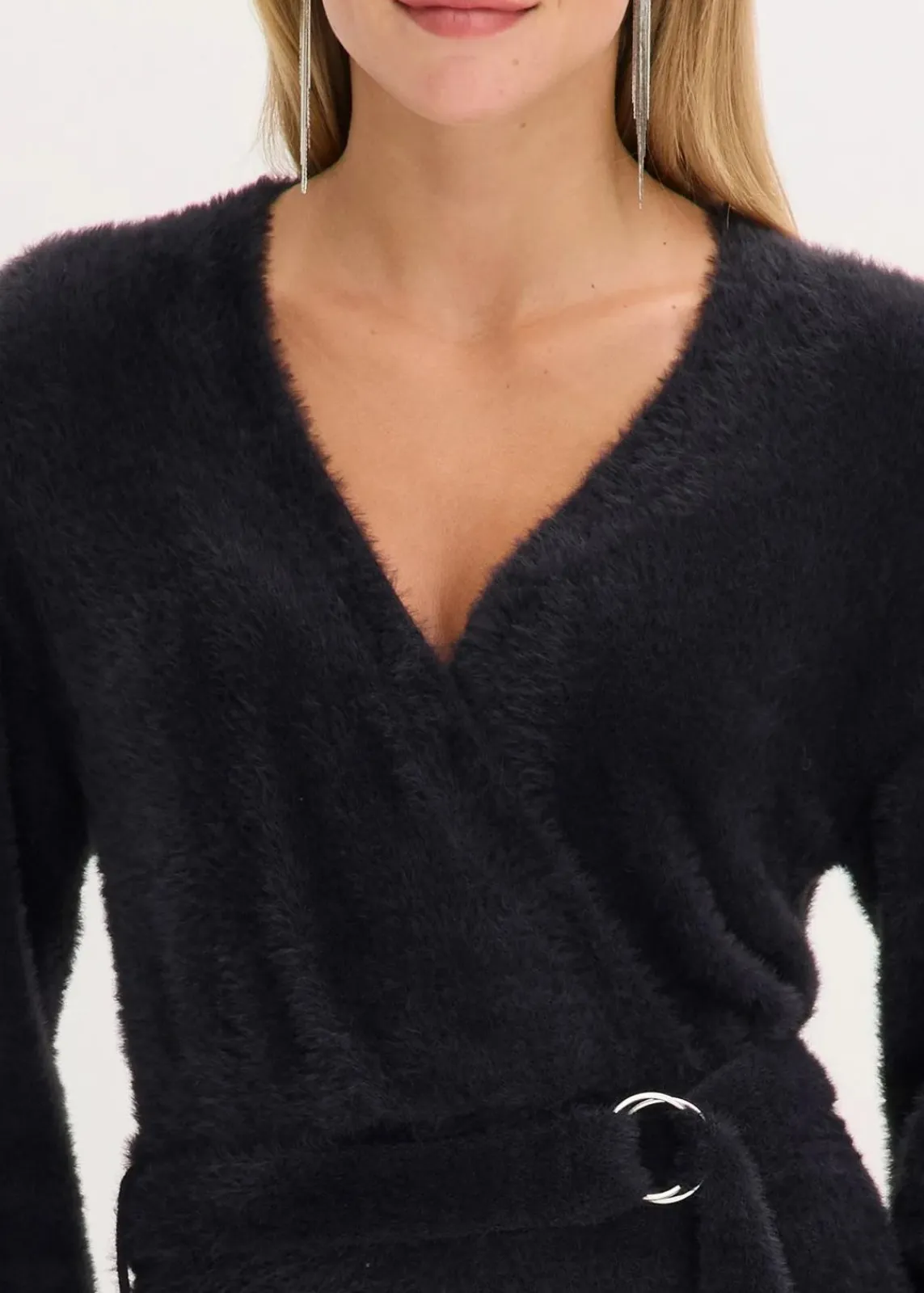 bonprix Bekleidung·Umstandsmode|Bekleidung·Pullover & Strickjacken^Figurbetontes Strickkleid mit Accessoire schwarz
