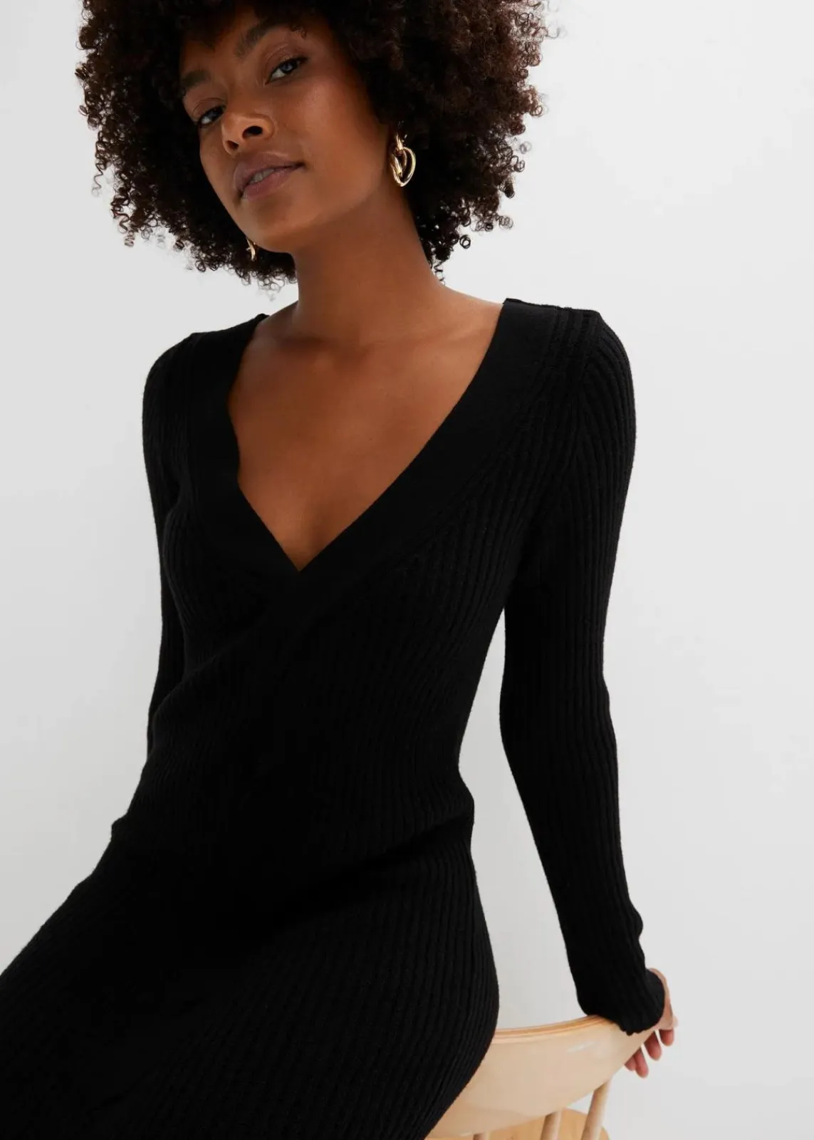bonprix Strickmode|Kleider^Figurbetontes Strickkleid mit Zopf-Detail schwarz