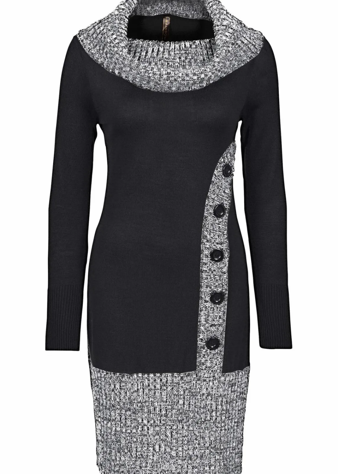 bonprix Strickmode|Kleider^Figurbetontes Strickkleid mit Schalkragen schwarz meliert