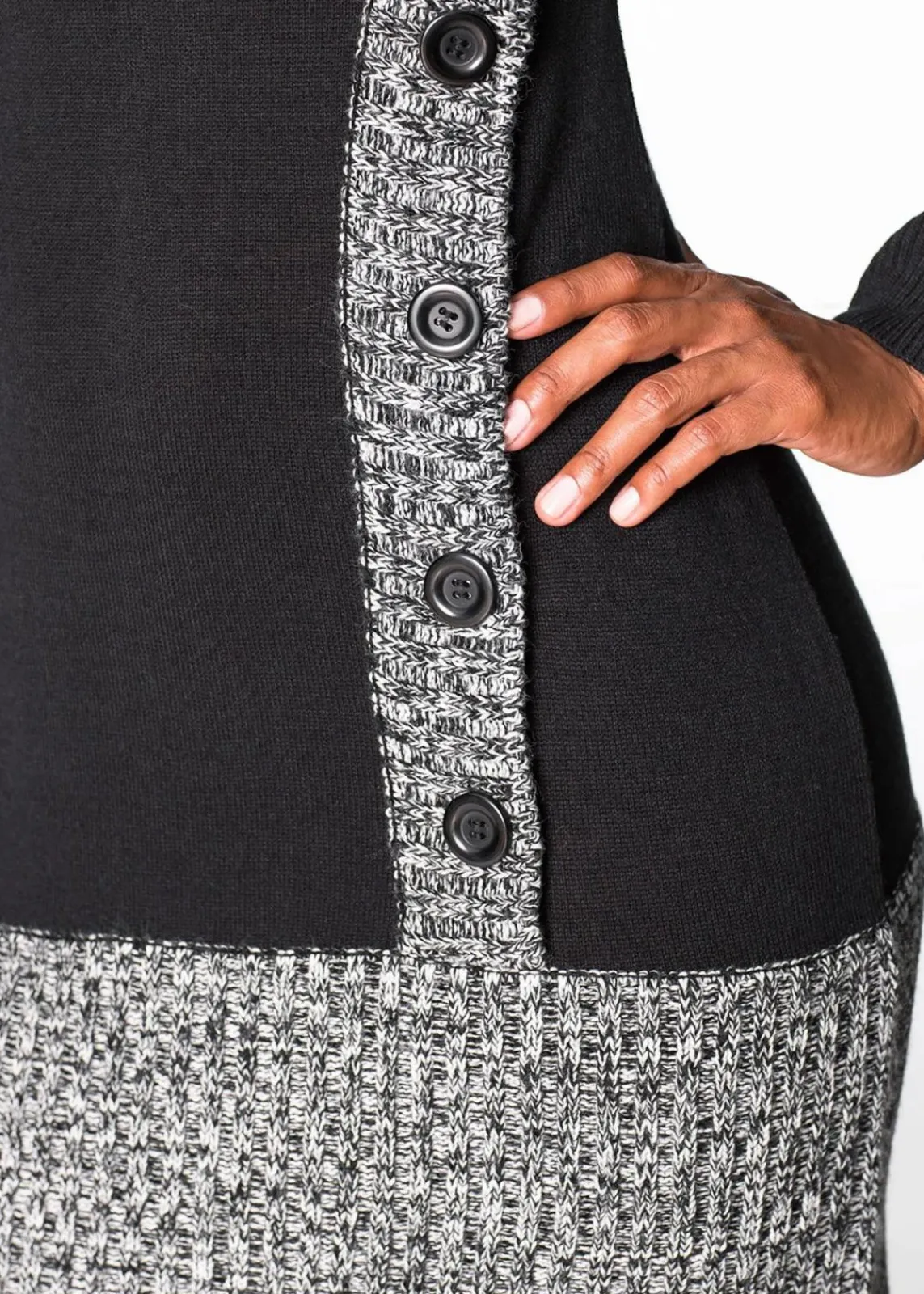 bonprix Strickmode|Kleider^Figurbetontes Strickkleid mit Schalkragen schwarz meliert