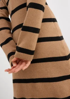 bonprix Bekleidung·Umstandsmode|Strickmode^Figurbetontes Strickkleid camel/schwarz gestreift
